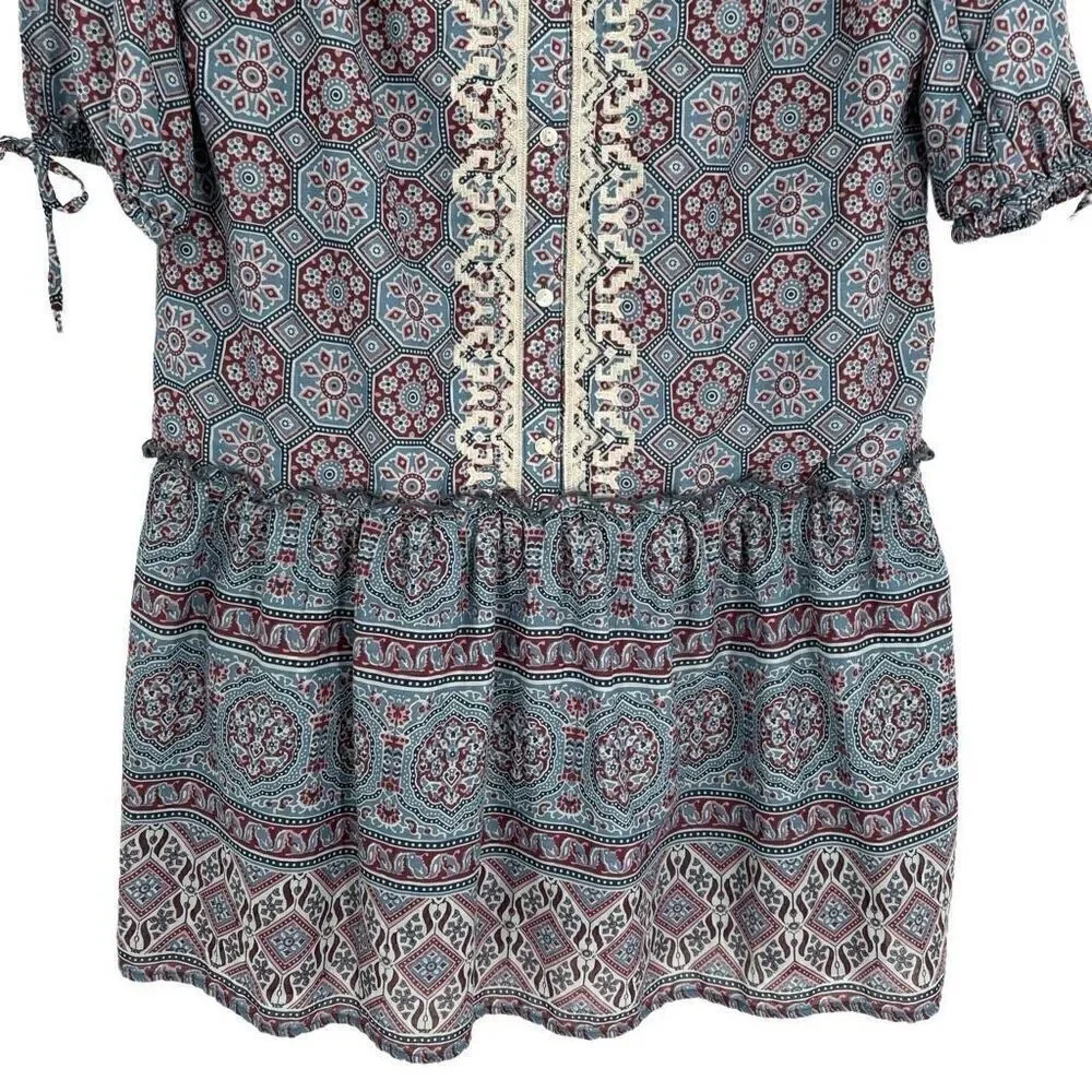 Sundance Zuri Discovery‎ Dress Dropped Waist Teal With Floral Print Small - Picture 4 of 11